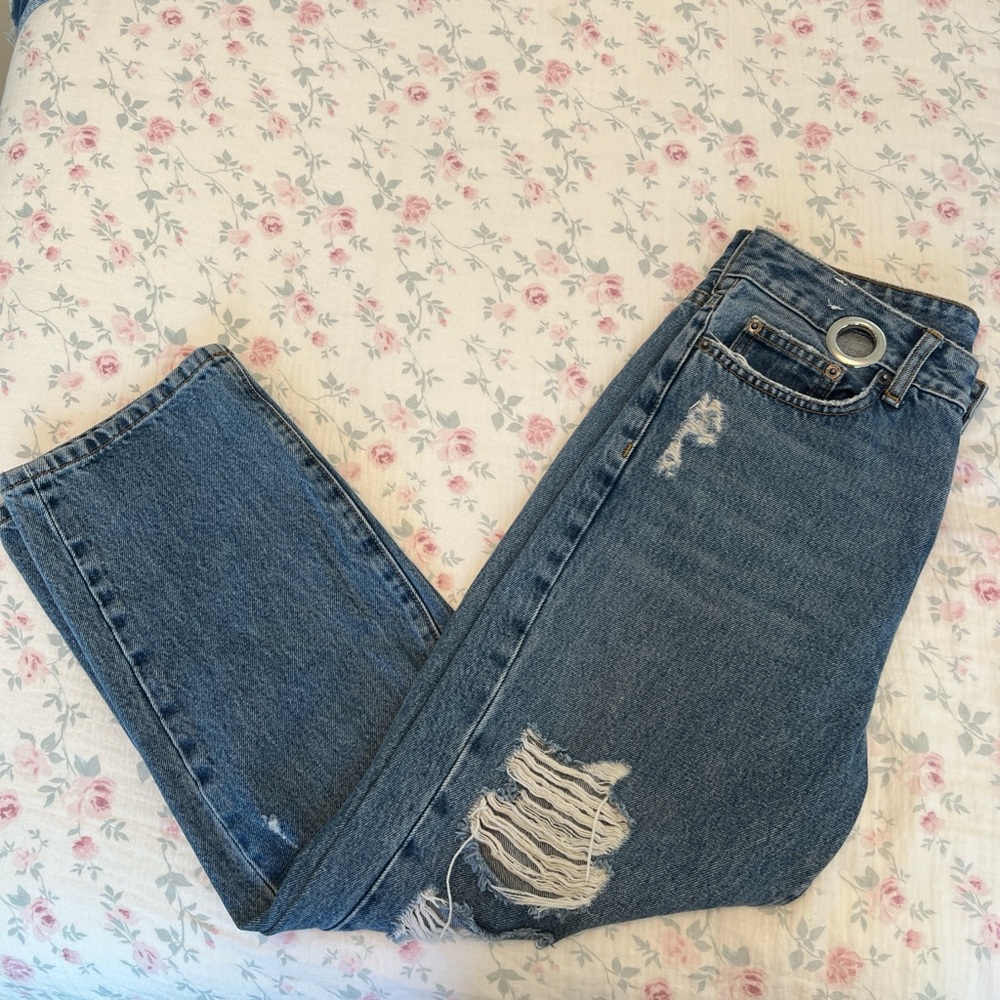 High Rise Distressed Blue Jeans